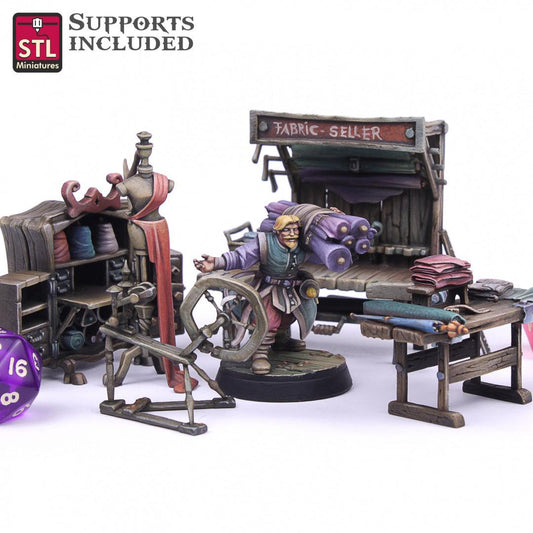 3D Printed STL Miniatures Fabric Seller Set 28mm - 32mm War Gaming D&D - 3D Printing Boss 