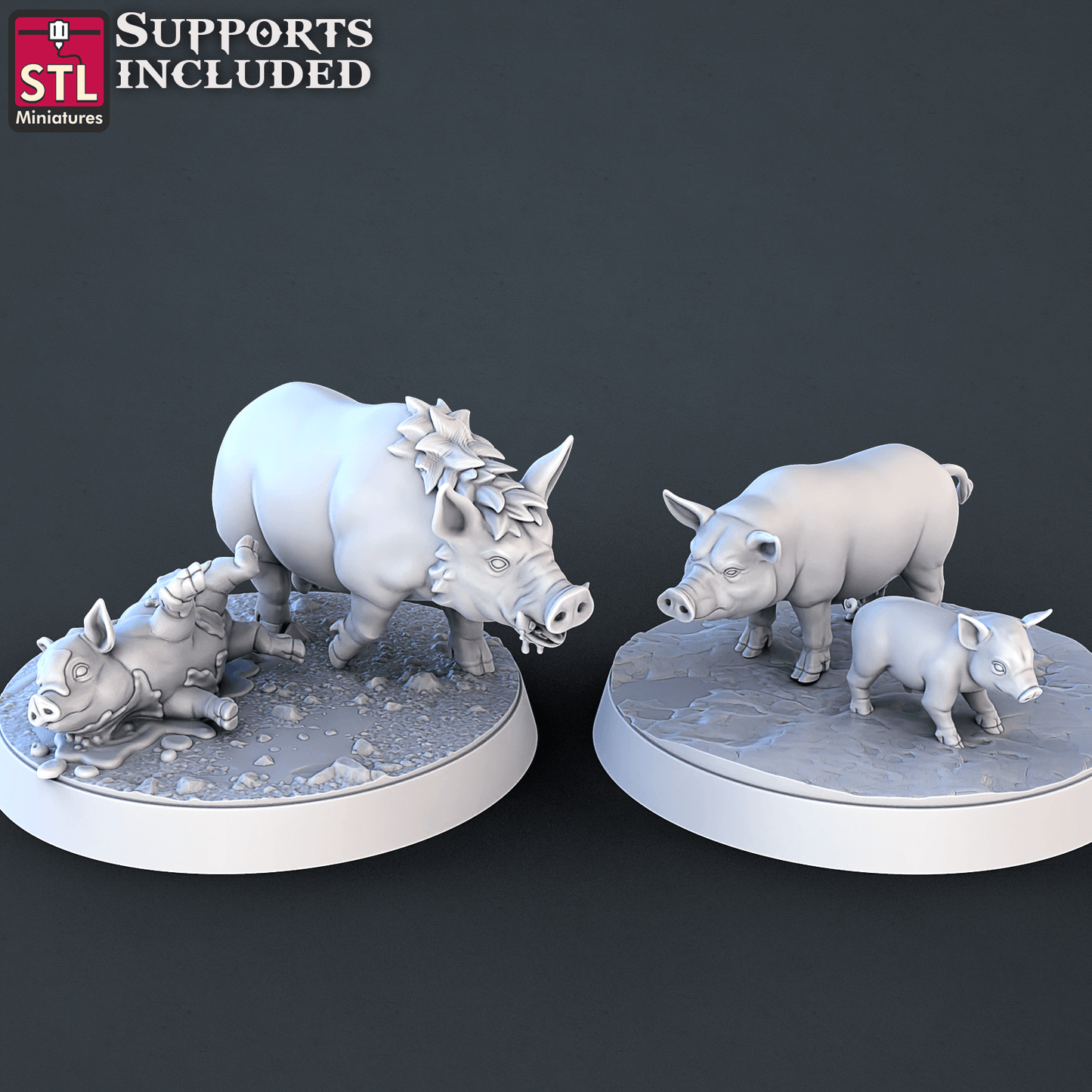 3D Printed STL Miniatures Farm Animals Set | 28 - 32mm War Gaming D&D - 3D Printing Boss 