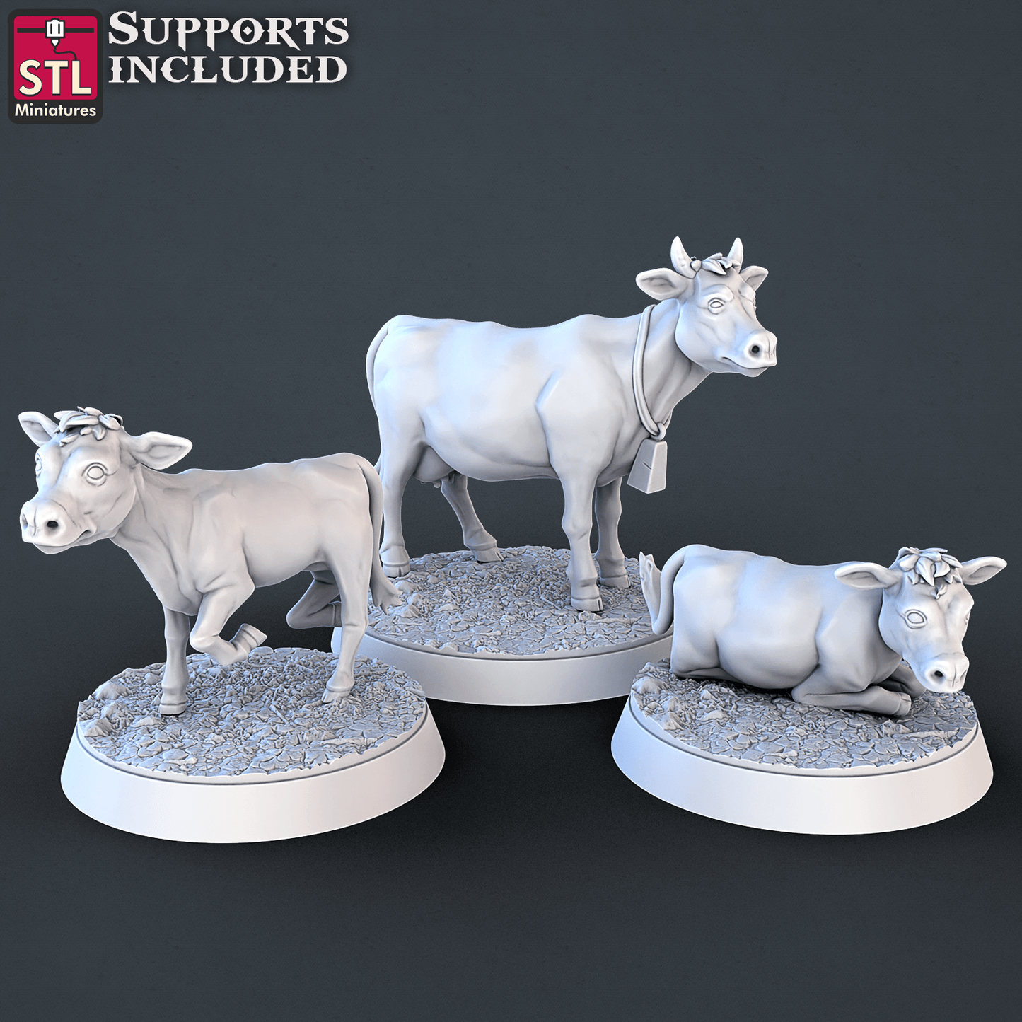 3D Printed STL Miniatures Farm Animals Set | 28 - 32mm War Gaming D&D - 3D Printing Boss 