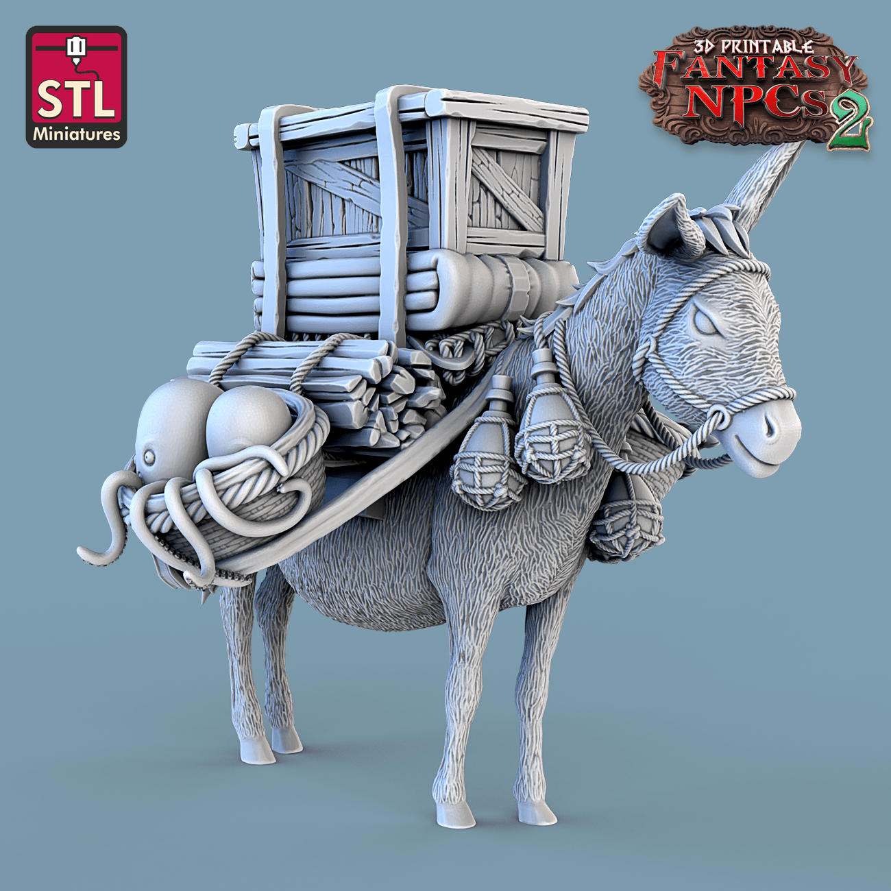 3D Printed STL Miniatures Fish Vendor Set Fantasy NPC 2 | 28 - 32mm War Gaming D&D - 3D Printing Boss 
