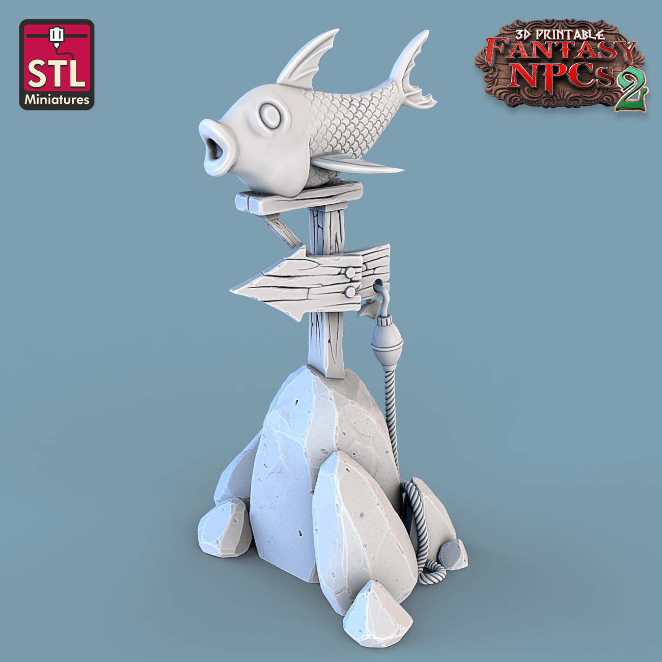 3D Printed STL Miniatures Fish Vendor Set Fantasy NPC 2 | 28 - 32mm War Gaming D&D - 3D Printing Boss 