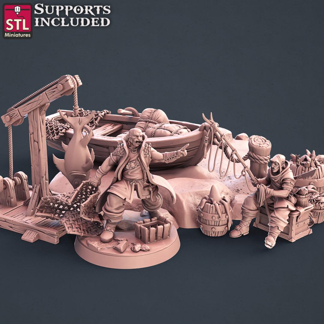 3D Printed STL Miniatures Fisherman Set Fantasy NPC 2 | 28 - 32mm War Gaming D&D - 3D Printing Boss 