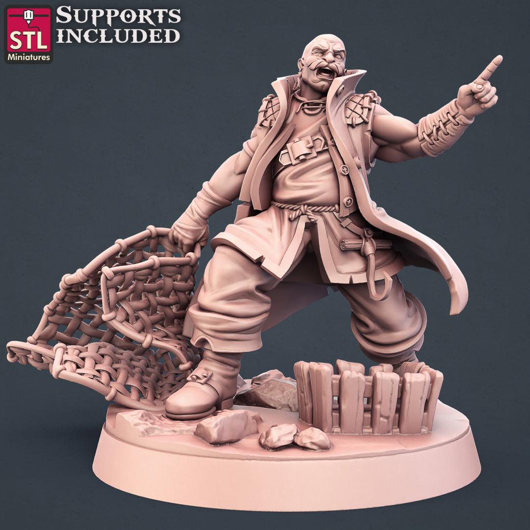 3D Printed STL Miniatures Fisherman Set Fantasy NPC 2 | 28 - 32mm War Gaming D&D - 3D Printing Boss 