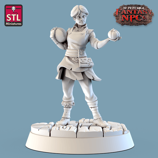 3D Printed STL Miniatures Fruit Seller Set Fantasy NPC 28mm - 32mm War Gaming D&D - 3D Printing Boss 