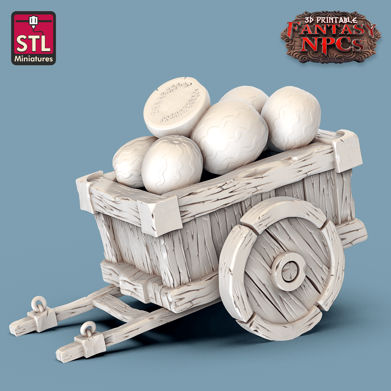 3D Printed STL Miniatures Fruit Seller Set Fantasy NPC 28mm - 32mm War Gaming D&D - 3D Printing Boss 