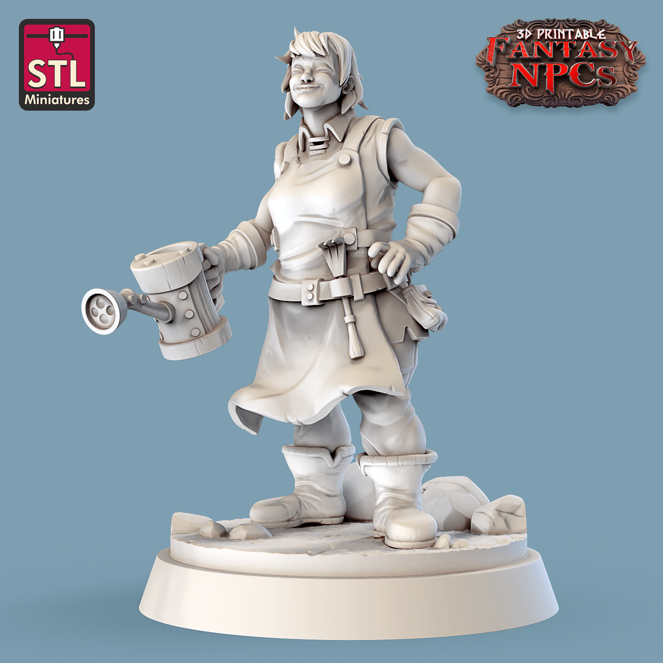3D Printed STL Miniatures Gardener Set Fantasy NPC 28mm - 32mm War Gaming D&D - 3D Printing Boss 