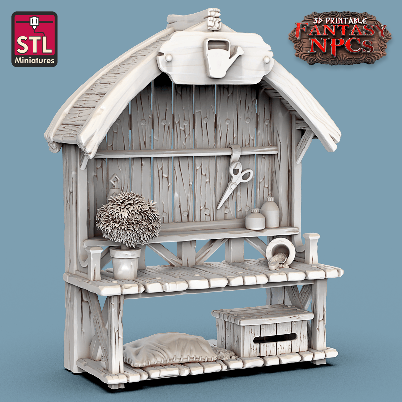3D Printed STL Miniatures Gardener Set Fantasy NPC 28mm - 32mm War Gaming D&D - 3D Printing Boss 