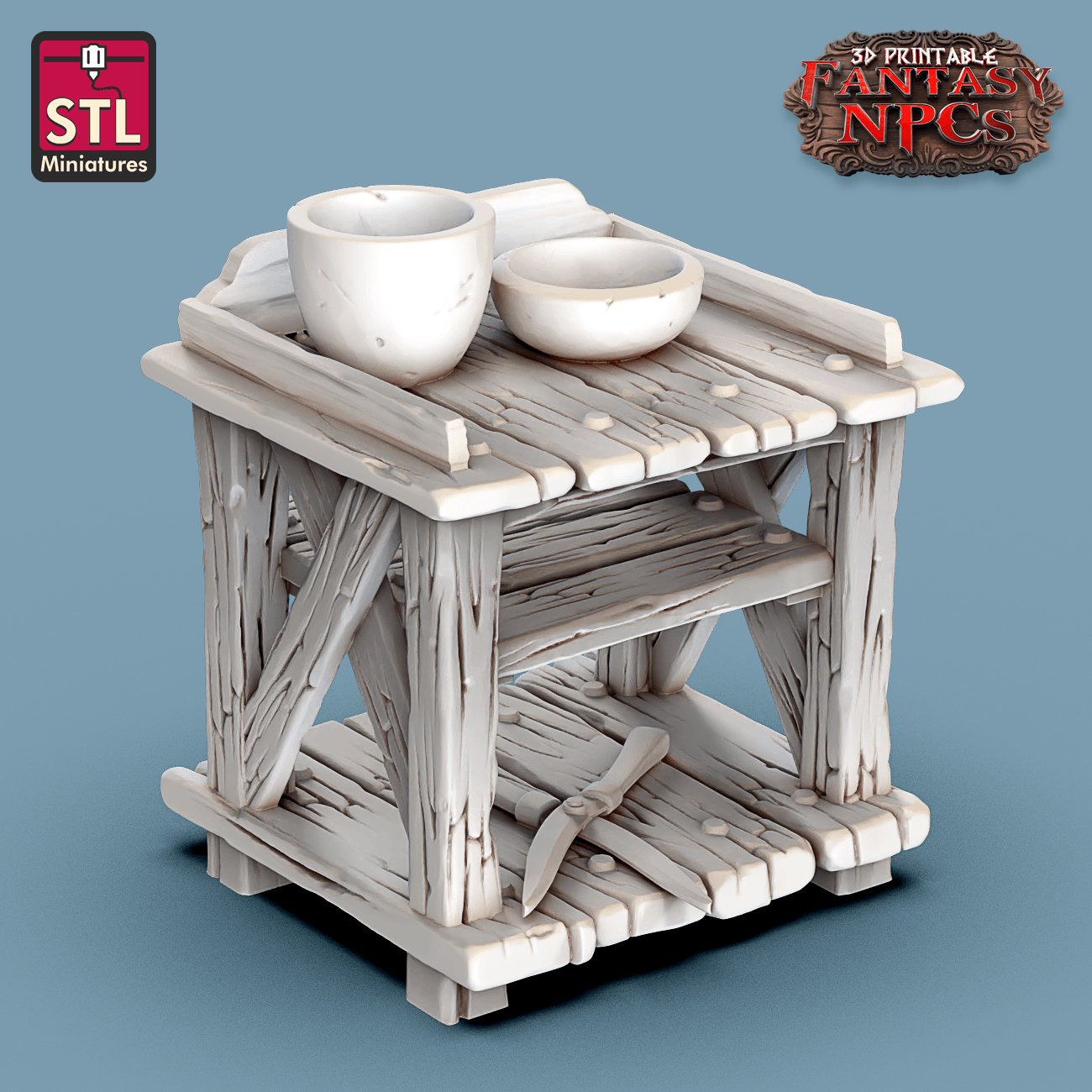 3D Printed STL Miniatures Gardener Set Fantasy NPC 28mm - 32mm War Gaming D&D - 3D Printing Boss 