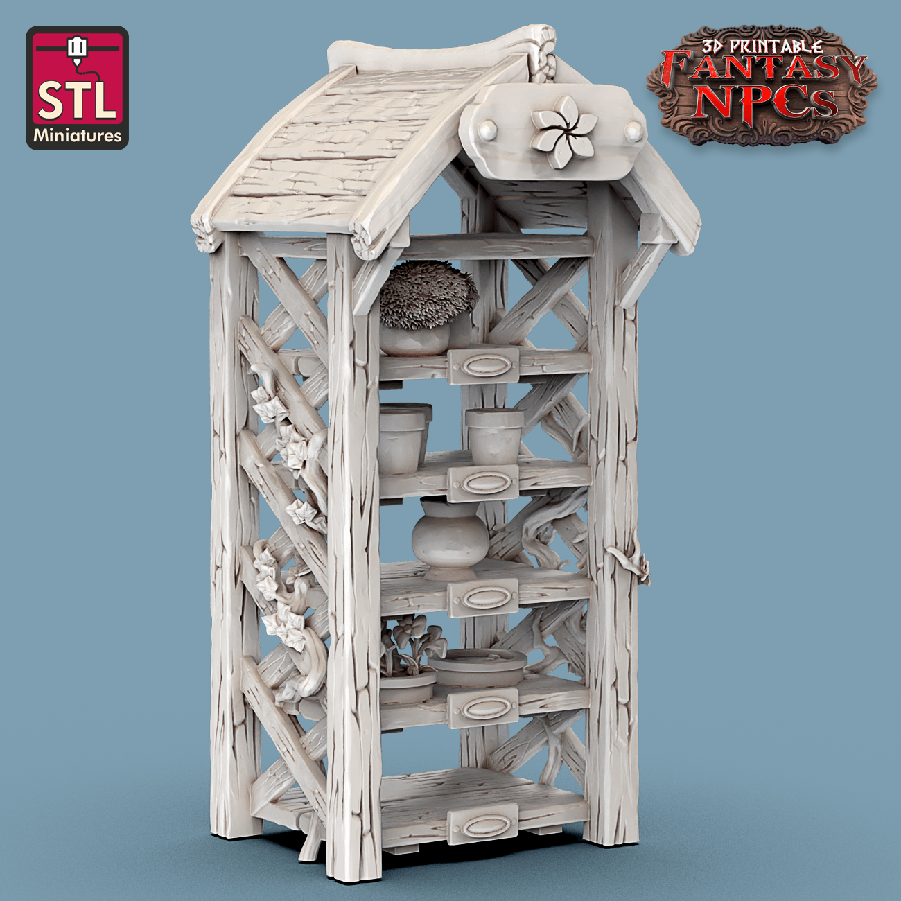 3D Printed STL Miniatures Gardener Set Fantasy NPC 28mm - 32mm War Gaming D&D - 3D Printing Boss 