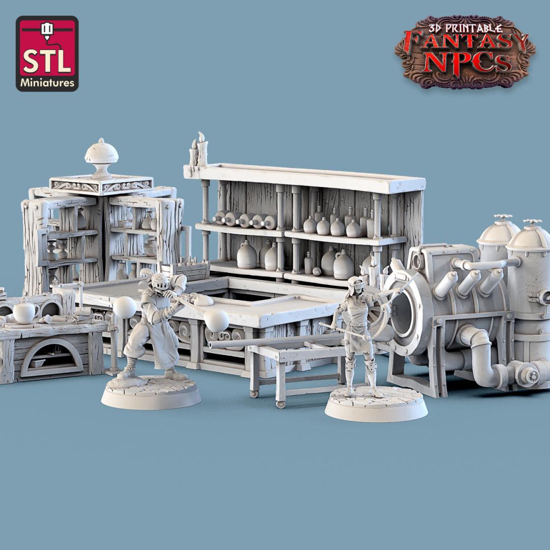 3D Printed STL Miniatures Glassblower Set Fantasy NPC 28mm - 32mm War Gaming D&D - 3D Printing Boss 