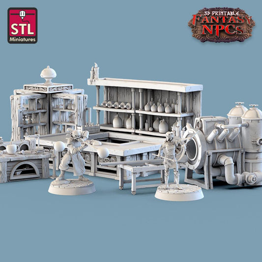 3D Printed STL Miniatures Glassblower Set Fantasy NPC 28mm - 32mm War Gaming D&D - 3D Printing Boss 