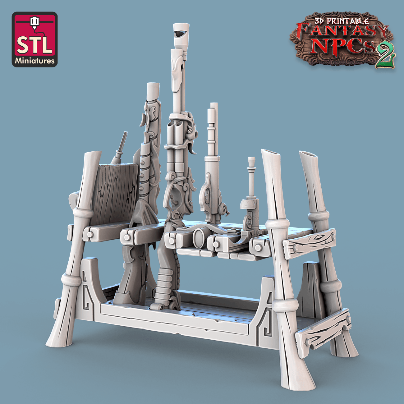 3D Printed STL Miniatures Gunpowder Vendors Set Fantasy NPC 2 | 28 - 32mm War Gaming D&D - 3D Printing Boss 