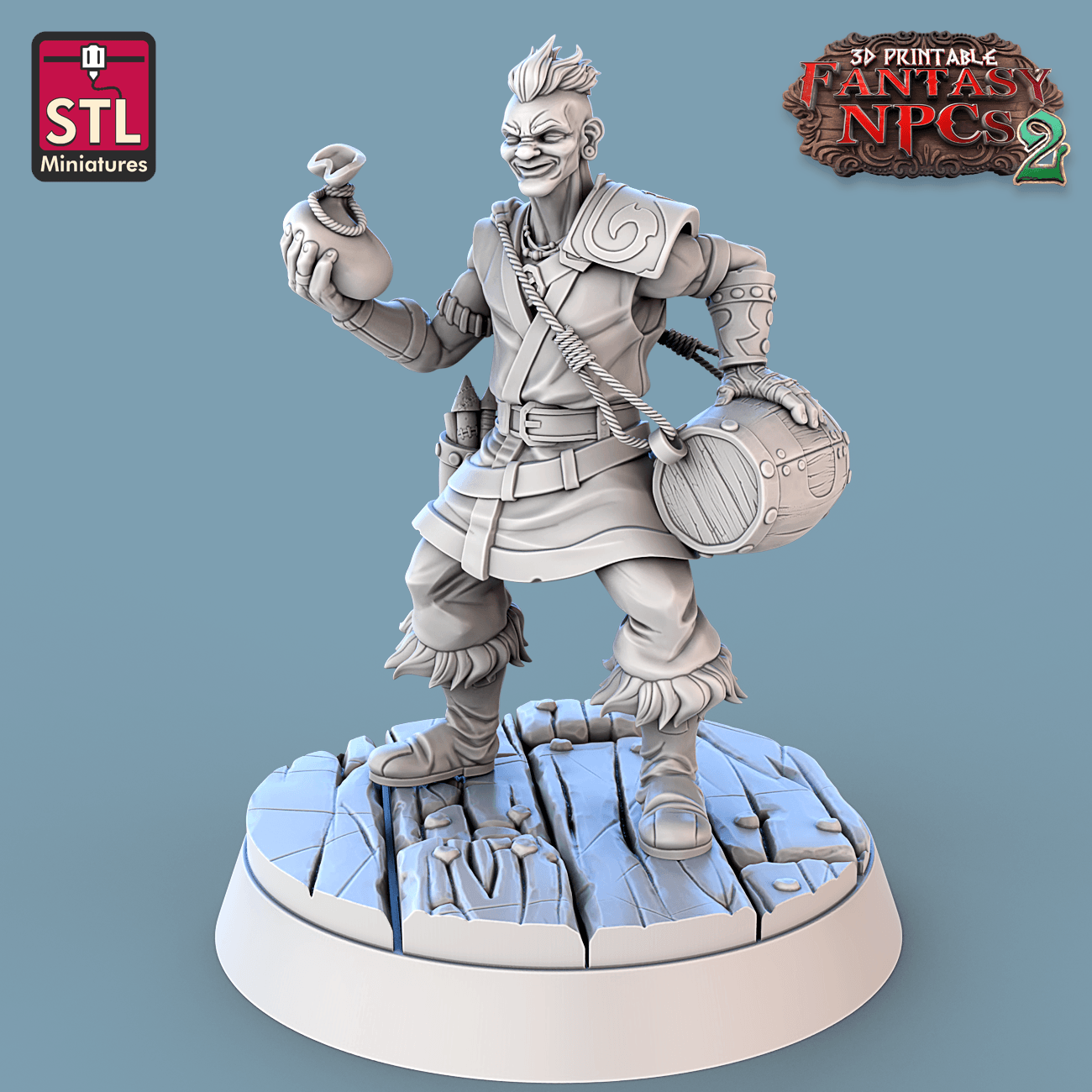 3D Printed STL Miniatures Gunpowder Vendors Set Fantasy NPC 2 | 28 - 32mm War Gaming D&D - 3D Printing Boss 