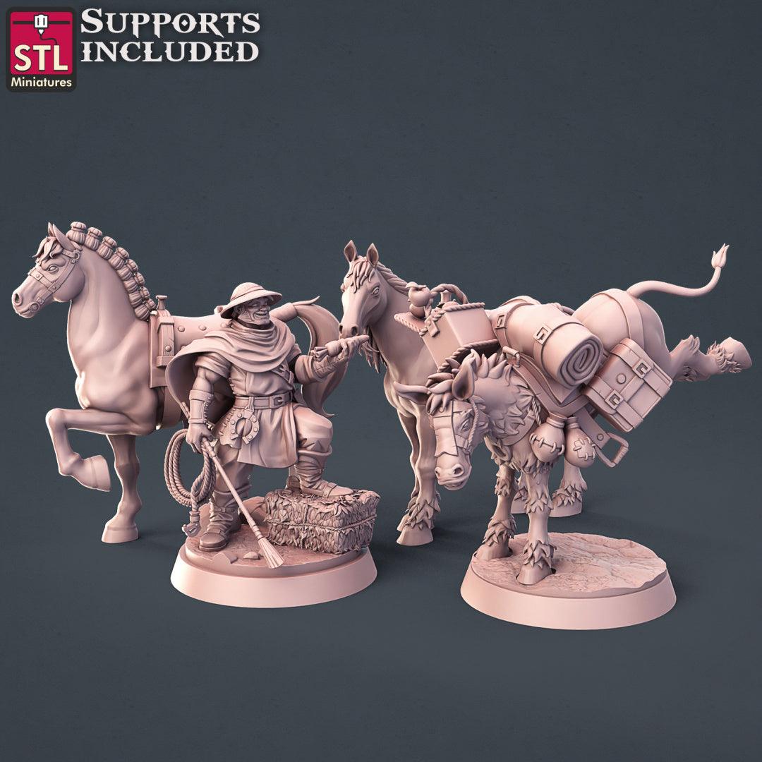 3D Printed STL Miniatures Horse Trainer Set Fantasy NPC 2 | 28 - 32mm War Gaming D&D - 3D Printing Boss 