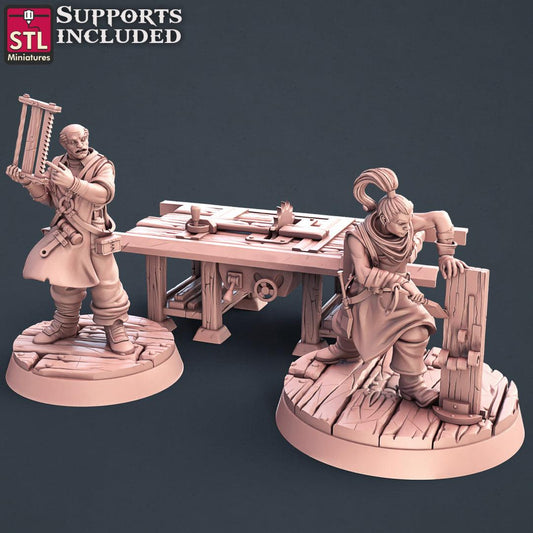 3D Printed STL Miniatures Human Carpenter Set Fantasy NPC 2 | 28 - 32mm War Gaming D&D - 3D Printing Boss 