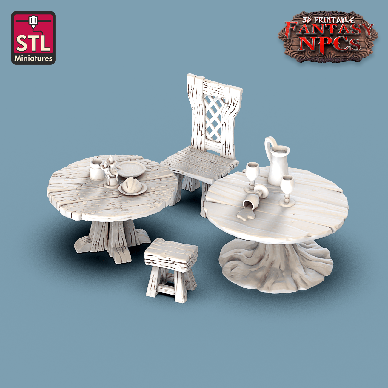 3D Printed STL Miniatures Inn Tavern Set Fantasy NPC 28mm - 32mm War Gaming D&D - 3D Printing Boss 