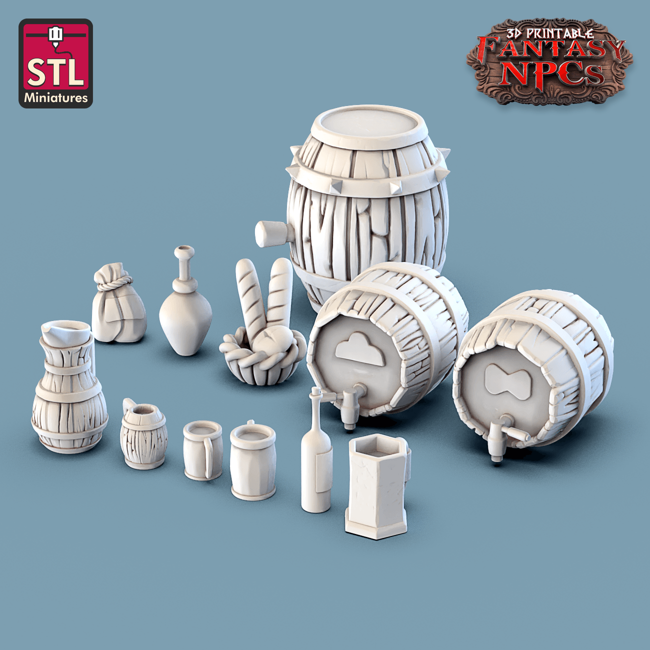3D Printed STL Miniatures Inn Tavern Set Fantasy NPC 28mm - 32mm War Gaming D&D - 3D Printing Boss 