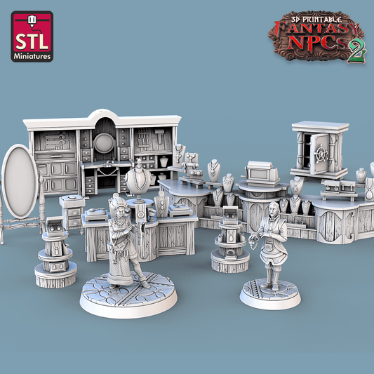 3D Printed STL Miniatures Jewelers Set Fantasy NPC 2 | 28 - 32mm War Gaming D&D - 3D Printing Boss 