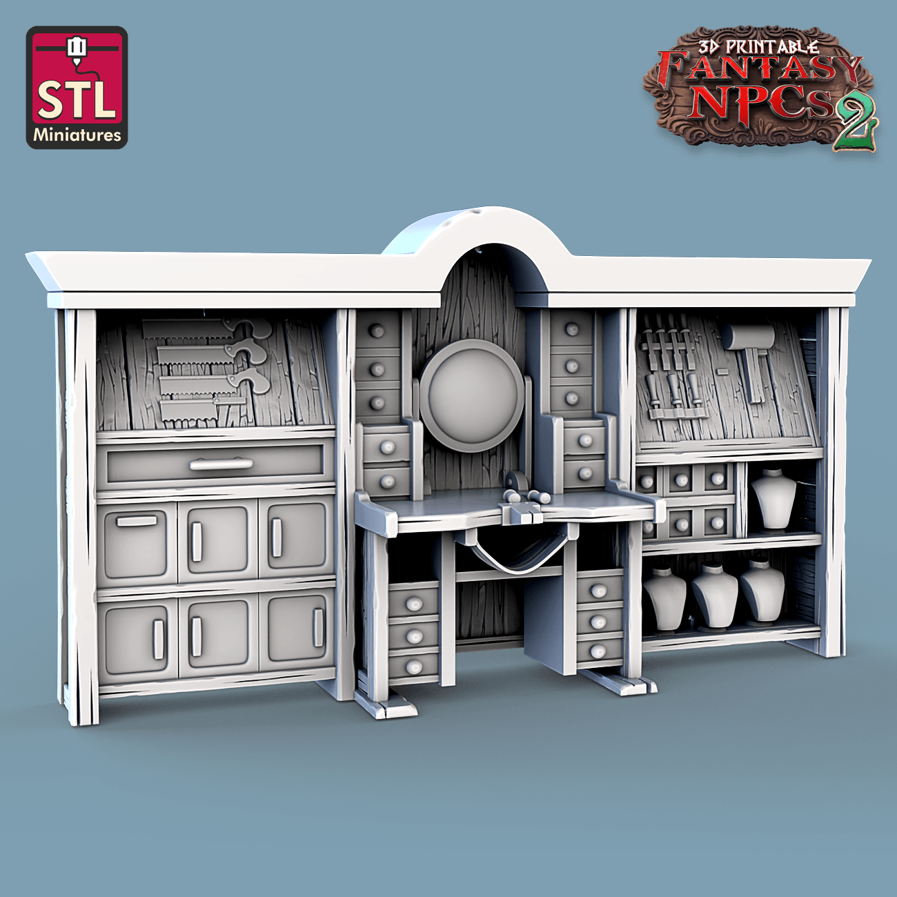 3D Printed STL Miniatures Jewelers Set Fantasy NPC 2 | 28 - 32mm War Gaming D&D - 3D Printing Boss 