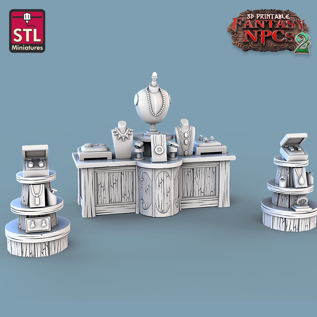 3D Printed STL Miniatures Jewelers Set Fantasy NPC 2 | 28 - 32mm War Gaming D&D - 3D Printing Boss 