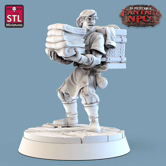 3D Printed STL Miniatures Laundry Set Fantasy NPC 28mm - 32mm War Gaming D&D - 3D Printing Boss 