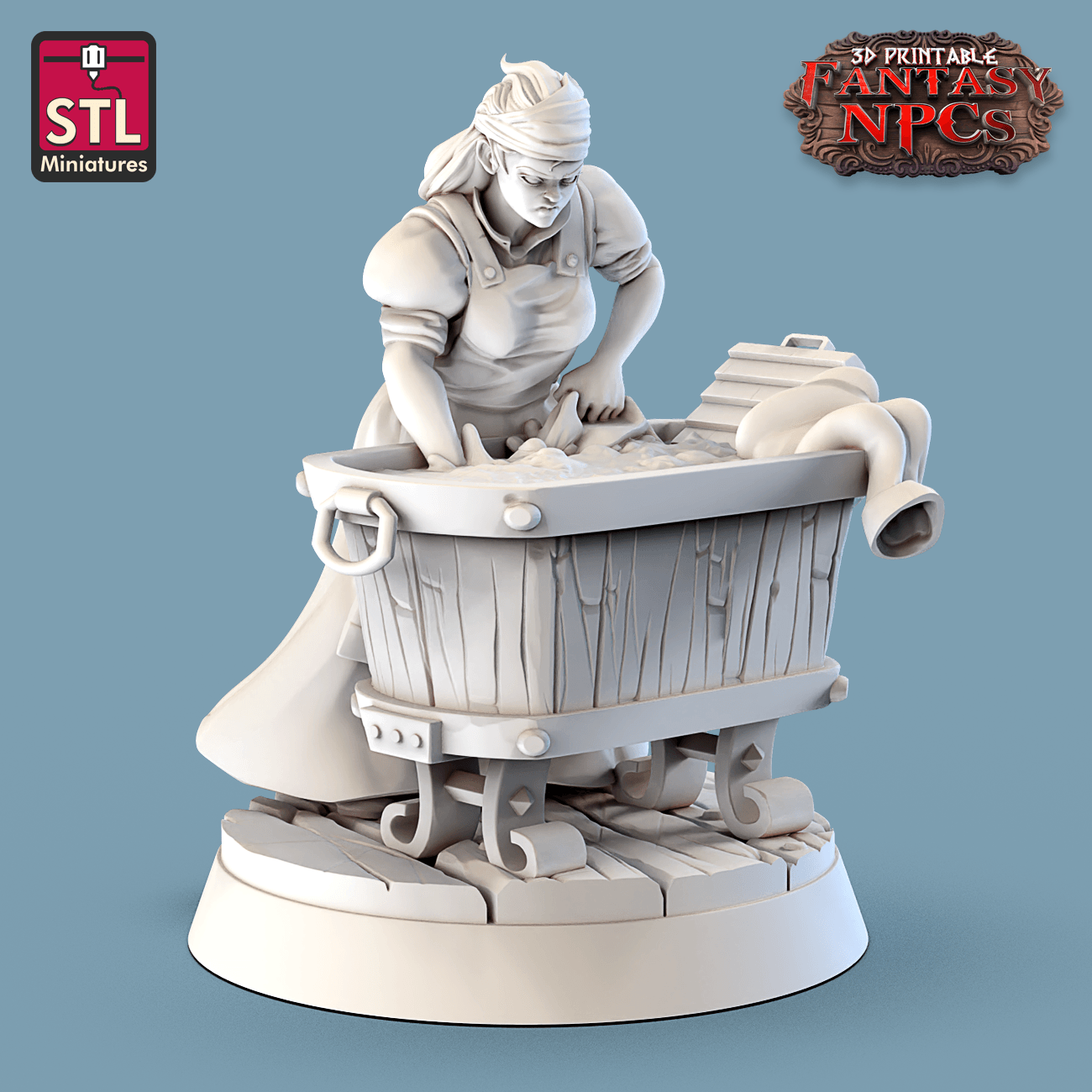 3D Printed STL Miniatures Laundry Set Fantasy NPC 28mm - 32mm War Gaming D&D - 3D Printing Boss 
