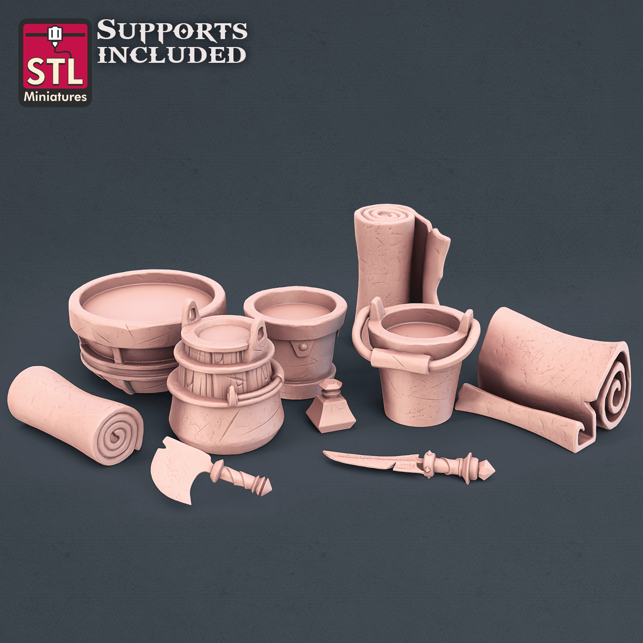 3D Printed STL Miniatures Leather Worker Set 28mm - 32mm War Gaming D&D - 3D Printing Boss 