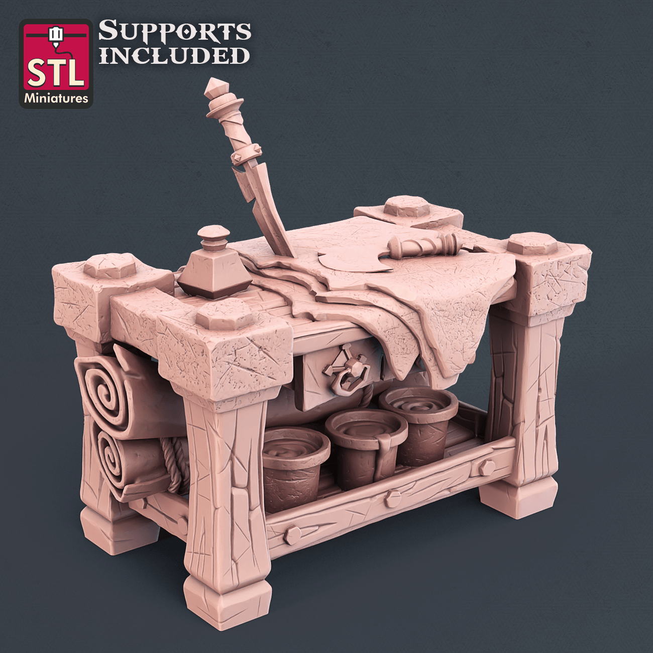 3D Printed STL Miniatures Leather Worker Set 28mm - 32mm War Gaming D&D - 3D Printing Boss 