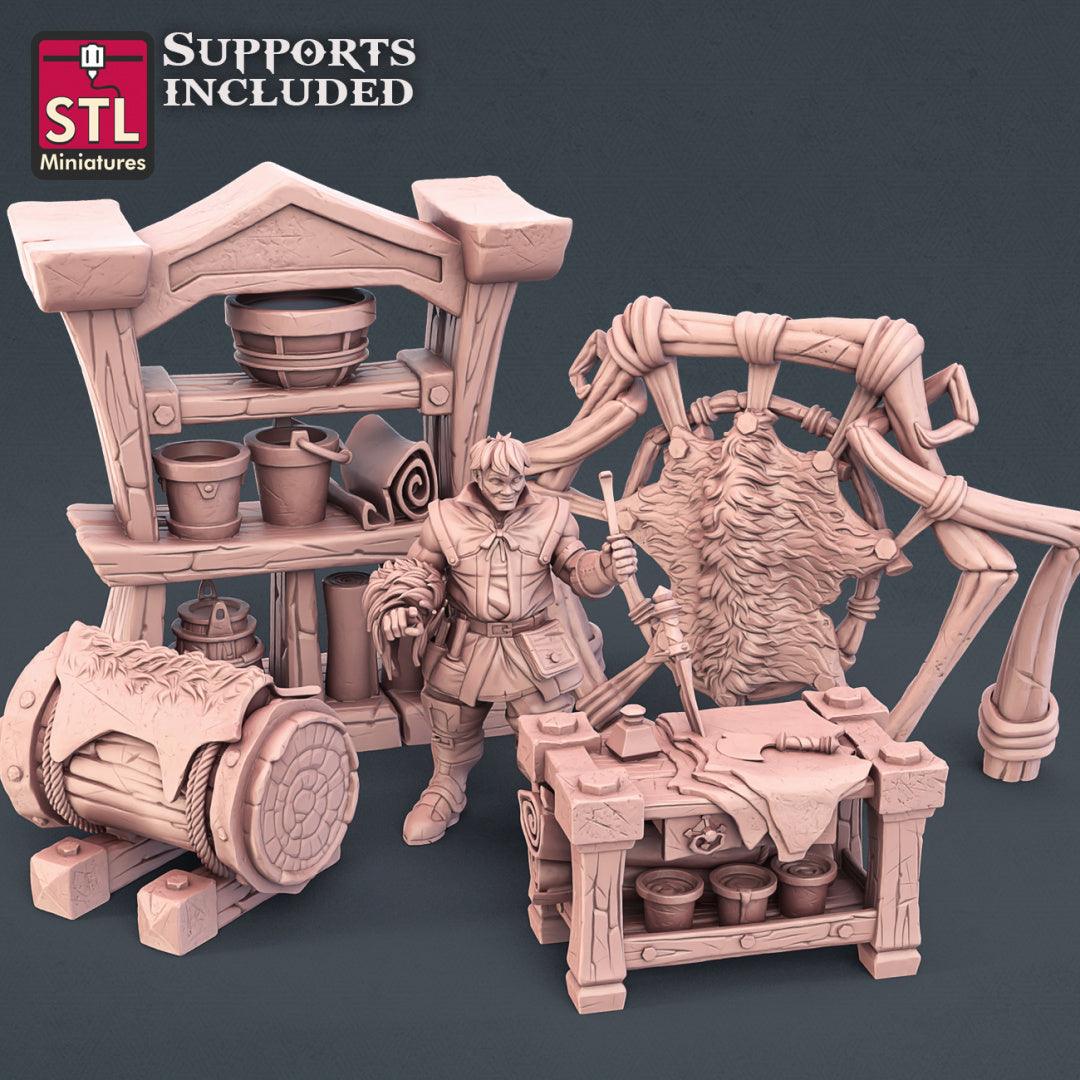 3D Printed STL Miniatures Leather Worker Set 28mm - 32mm War Gaming D&D - 3D Printing Boss 