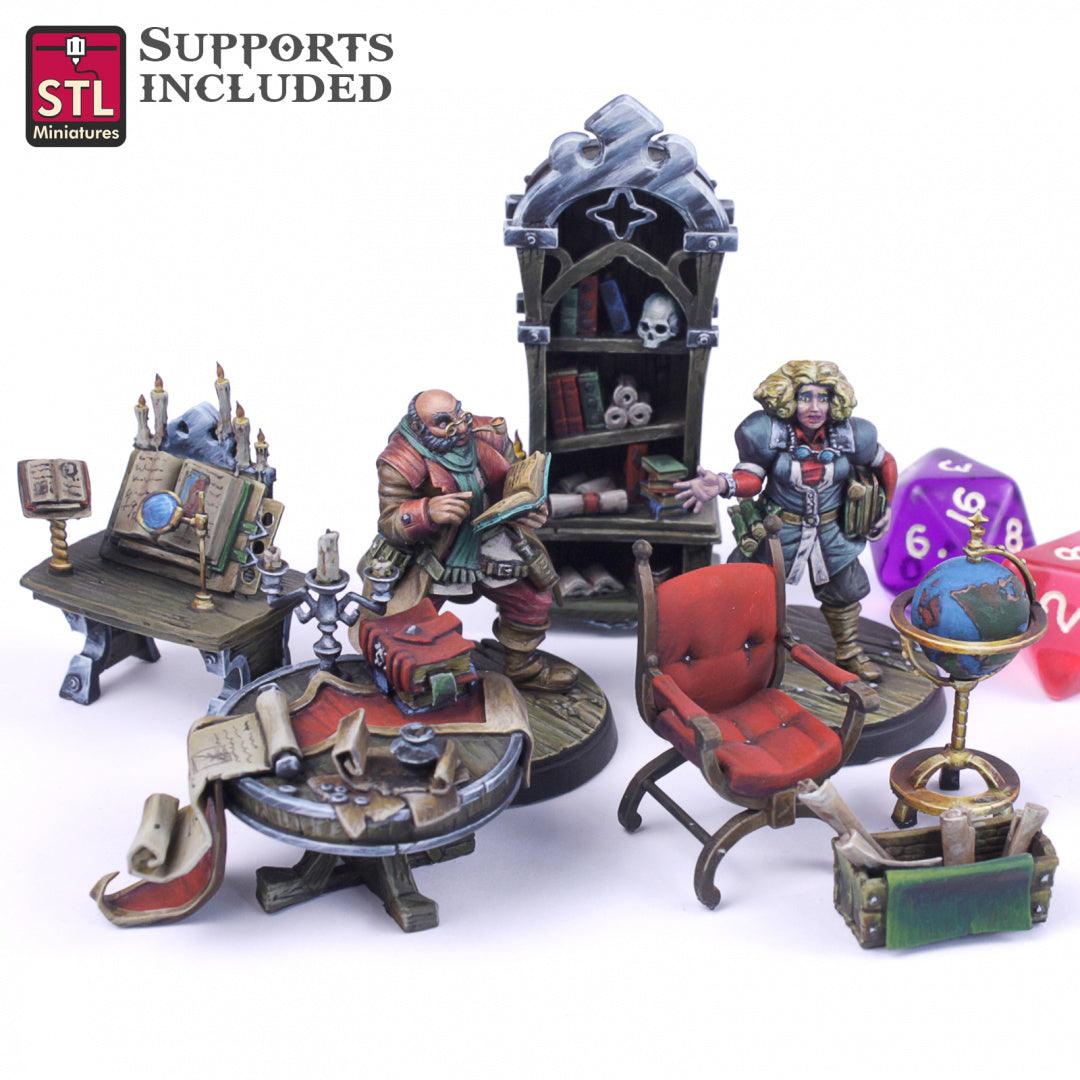 3D Printed STL Miniatures Librarian Set 28mm - 32mm War Gaming D&D - 3D Printing Boss 
