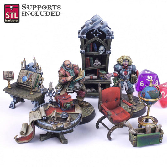 3D Printed STL Miniatures Librarian Set 28mm - 32mm War Gaming D&D - 3D Printing Boss 