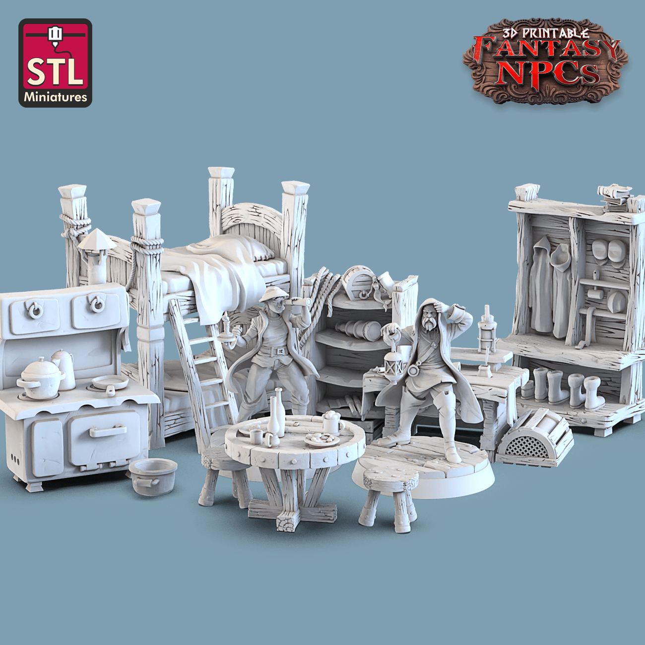 3D Printed STL Miniatures Lighthouse Keeper Set Fantasy NPC 28mm - 32mm War Gaming D&D - 3D Printing Boss 