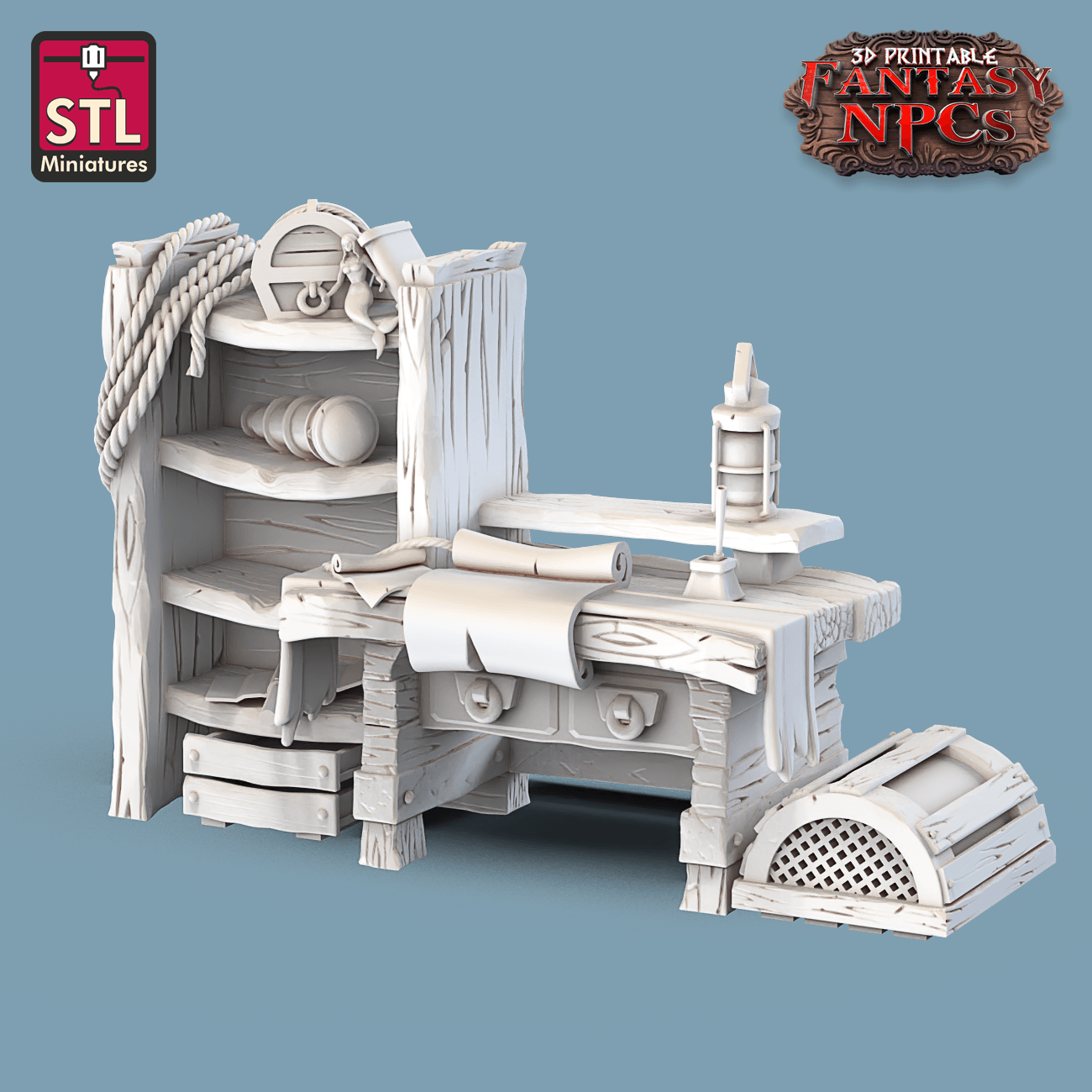 3D Printed STL Miniatures Lighthouse Keeper Set Fantasy NPC 28mm - 32mm War Gaming D&D - 3D Printing Boss 