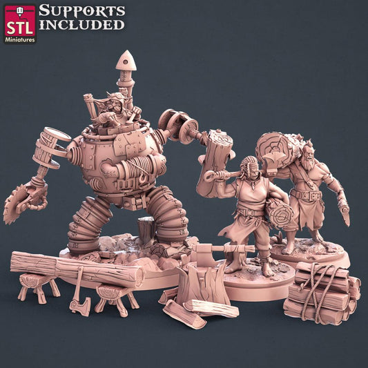 3D Printed STL Miniatures Lumberjack Set 28mm - 32mm War Gaming D&D - 3D Printing Boss 