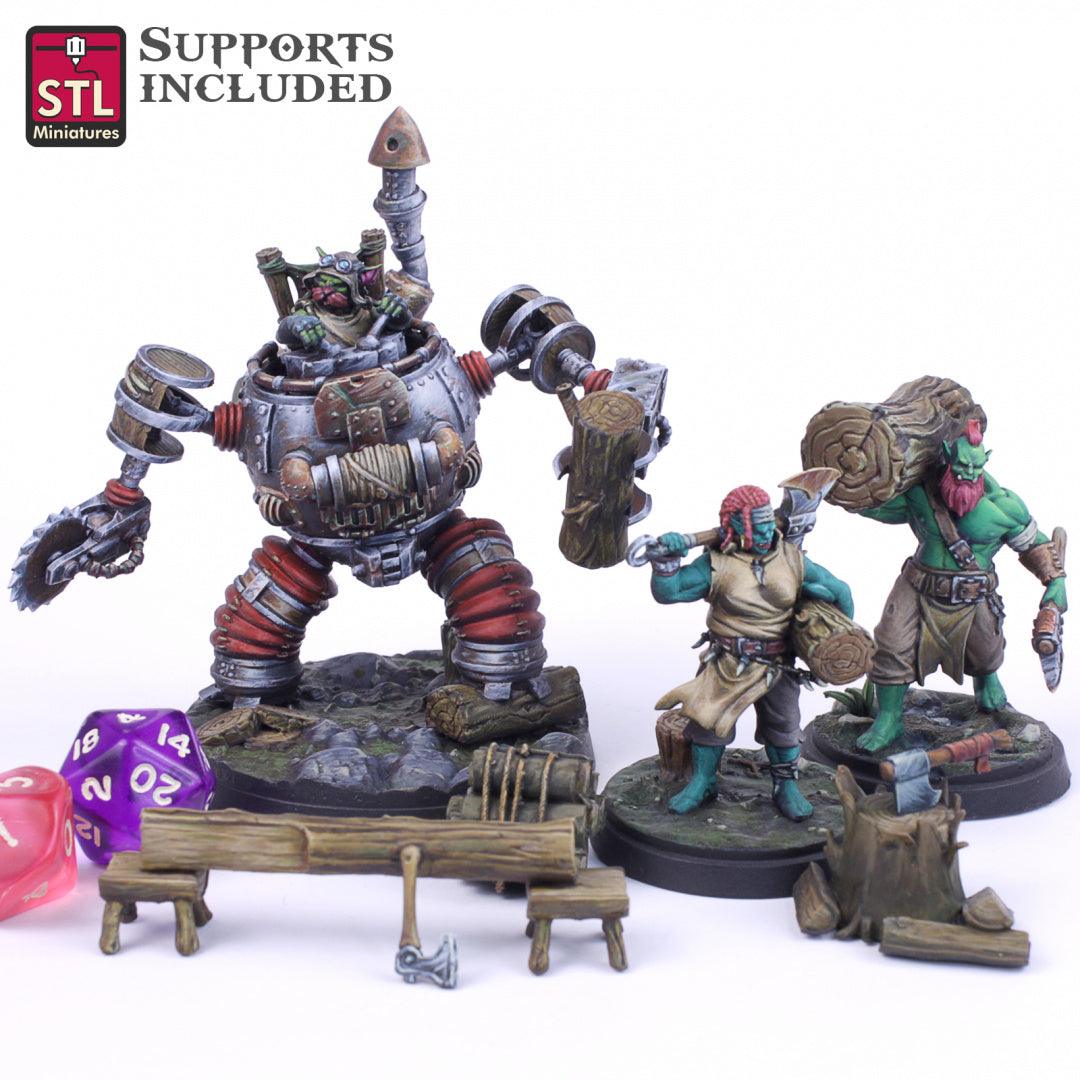 3D Printed STL Miniatures Lumberjack Set 28mm - 32mm War Gaming D&D - 3D Printing Boss 