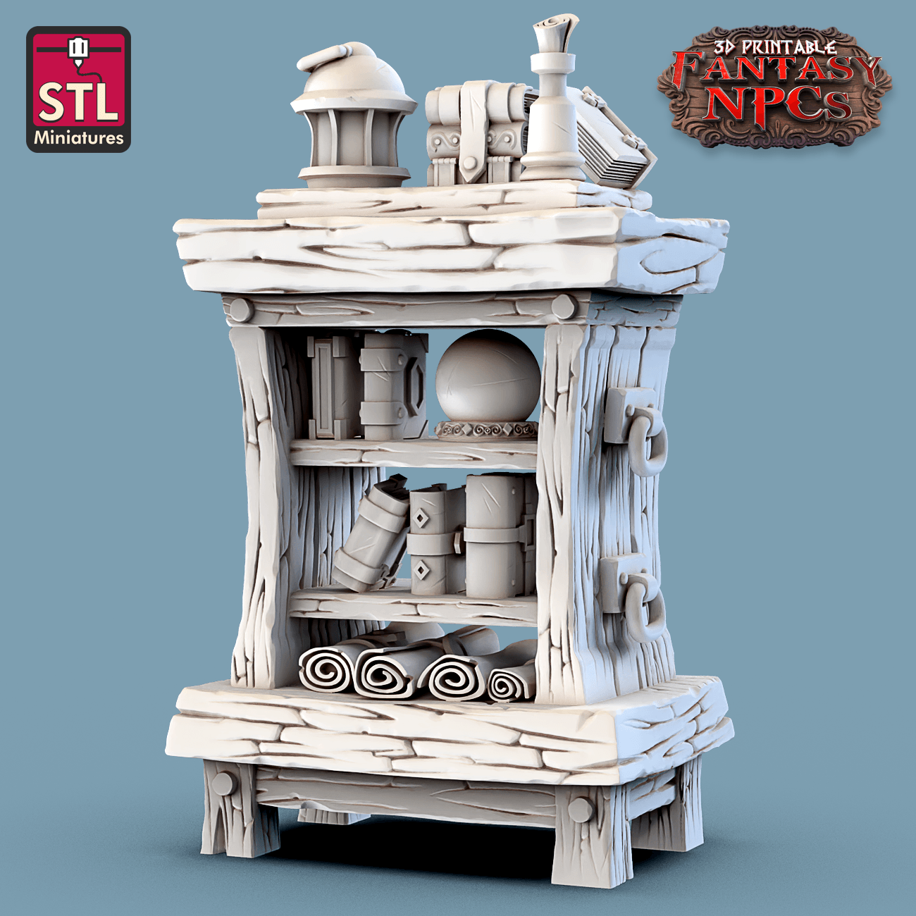 3D Printed STL Miniatures Magic Item Vendor Set Fantasy NPC 28mm - 32mm War Gaming D&D - 3D Printing Boss 