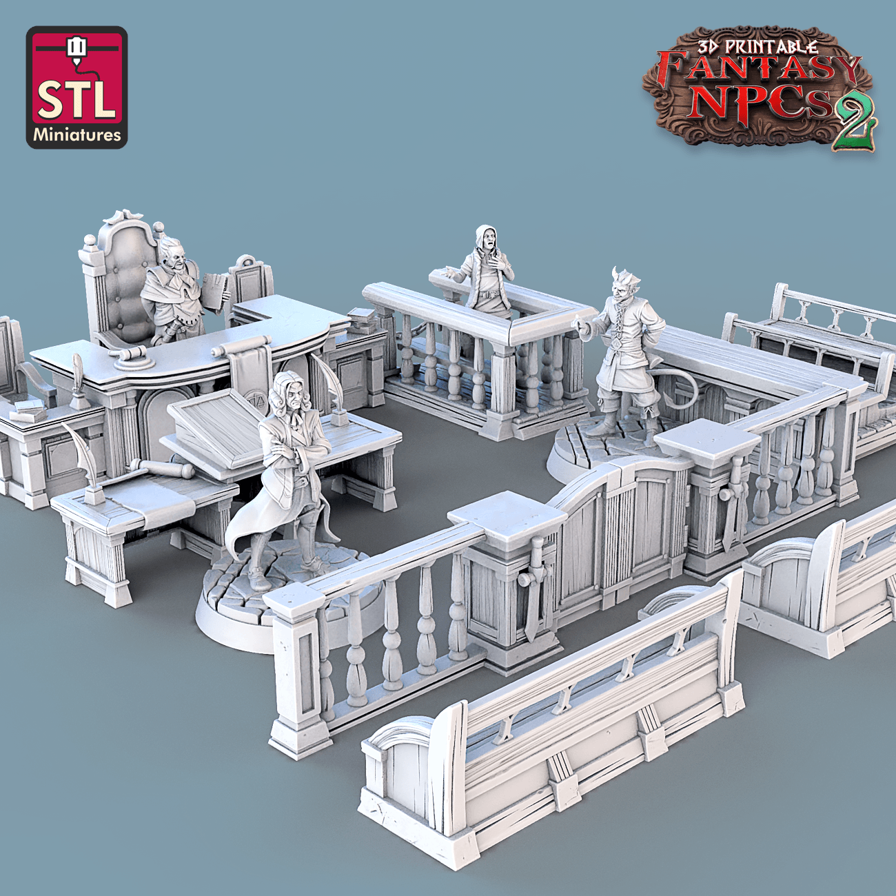 3D Printed STL Miniatures Magistrate Set Fantasy NPC 2 | 28 - 32mm War Gaming D&D - 3D Printing Boss 