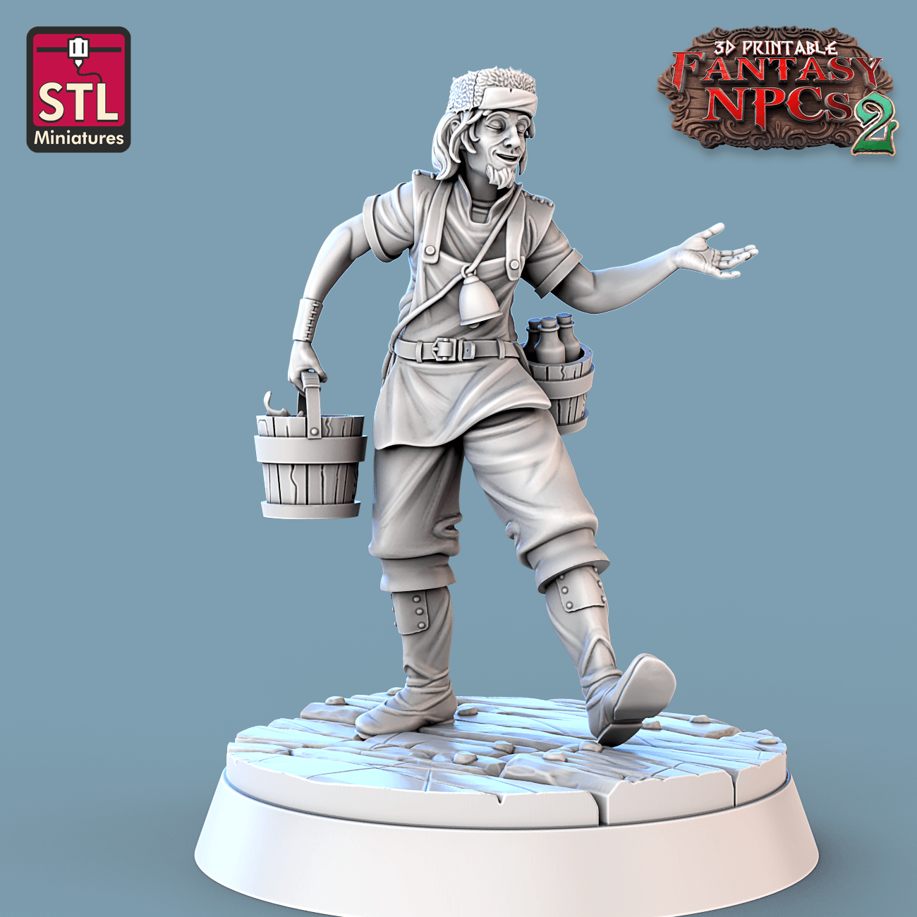 3D Printed STL Miniatures Milk Man Set Fantasy NPC 2 | 28 - 32mm War Gaming D&D - 3D Printing Boss 