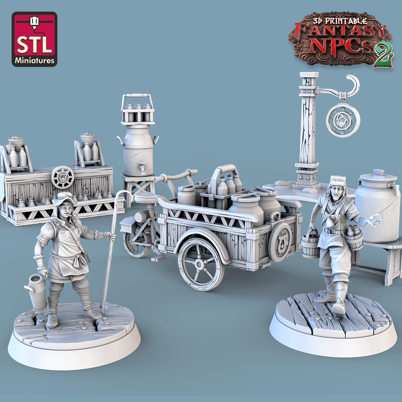 3D Printed STL Miniatures Milk Man Set Fantasy NPC 2 | 28 - 32mm War Gaming D&D - 3D Printing Boss 