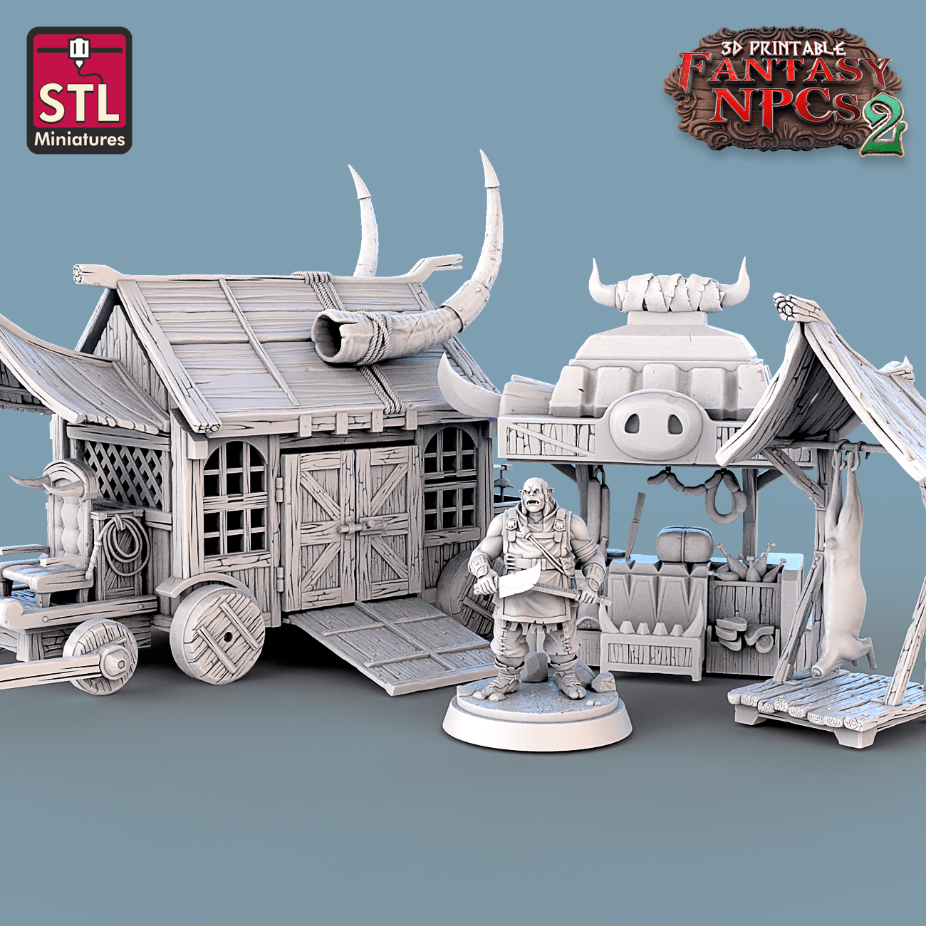 3D Printed STL Miniatures Orc Burcher Set Fantasy NPC 2 | 28 - 32mm War Gaming D&D - 3D Printing Boss 