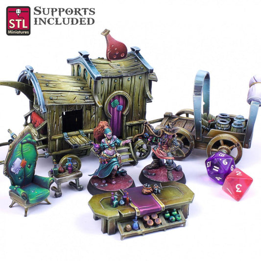 3D Printed STL Miniatures Potion Vendor Set 28mm - 32mm War Gaming D&D - 3D Printing Boss 