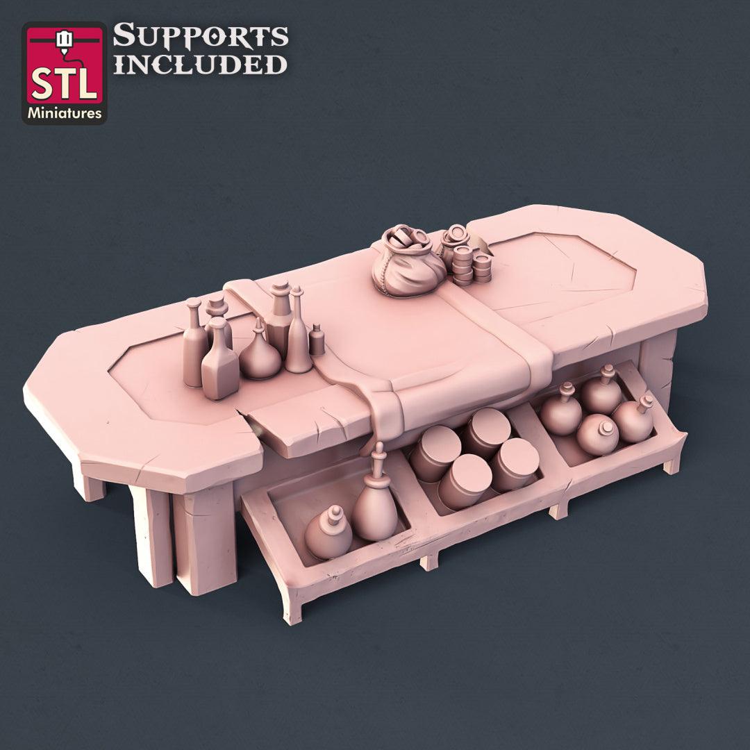3D Printed STL Miniatures Potion Vendor Set 28mm - 32mm War Gaming D&D - 3D Printing Boss 