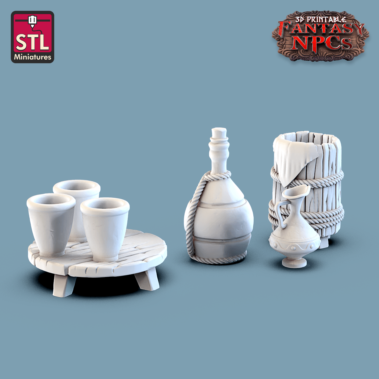3D Printed STL Miniatures Potter Set Fantasy NPC 28mm - 32mm War Gaming D&D - 3D Printing Boss 