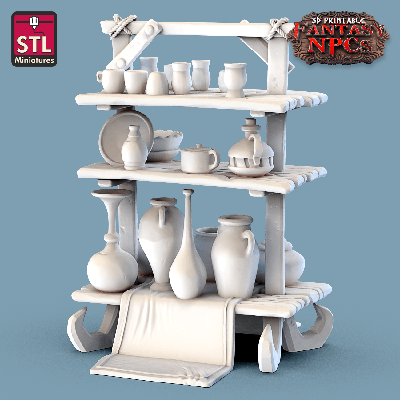 3D Printed STL Miniatures Potter Set Fantasy NPC 28mm - 32mm War Gaming D&D - 3D Printing Boss 