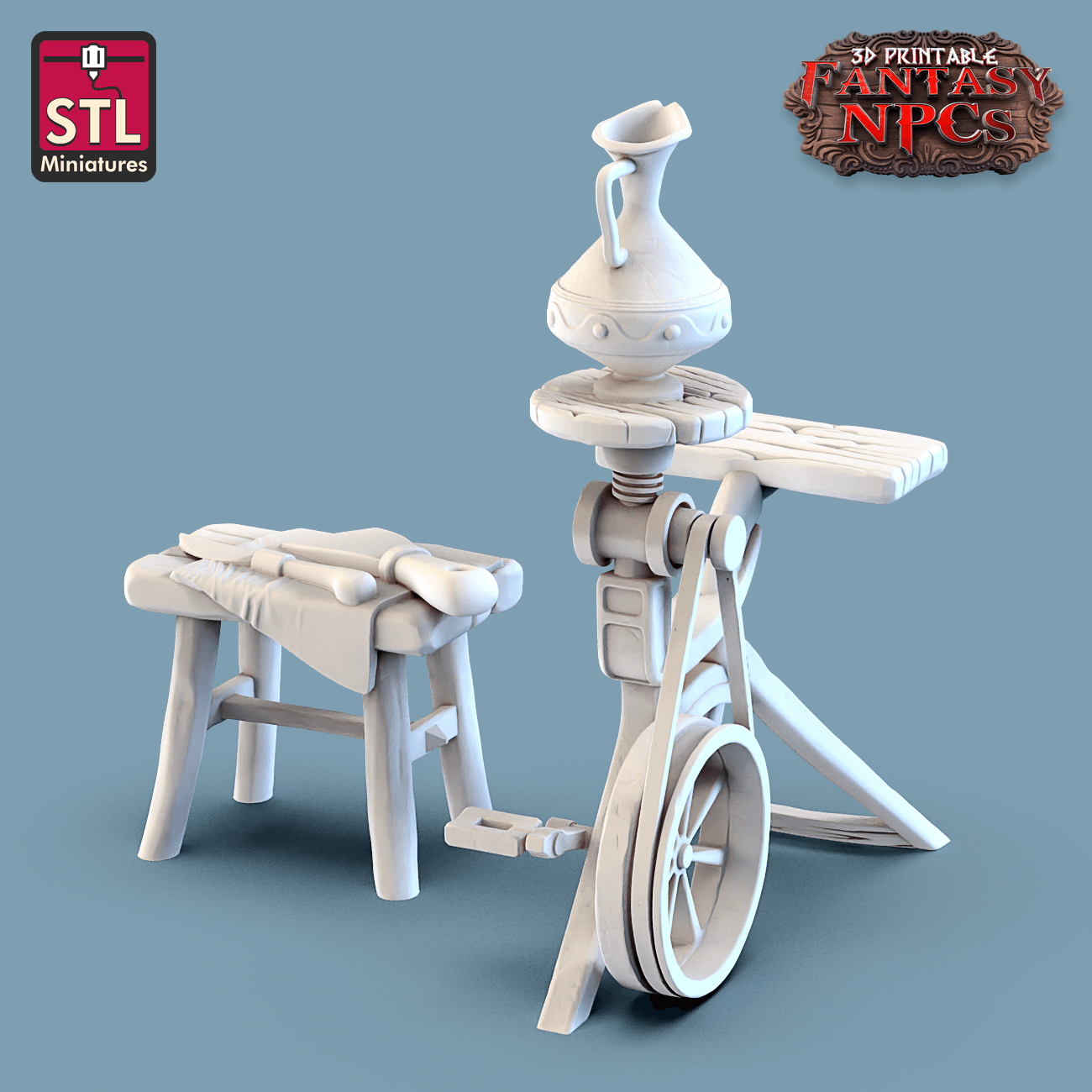 3D Printed STL Miniatures Potter Set Fantasy NPC 28mm - 32mm War Gaming D&D - 3D Printing Boss 