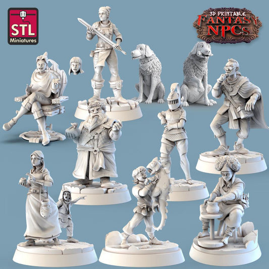 3D Printed STL Miniatures SG4 Individual Characters Set Fantasy NPC 28mm - 32mm War Gaming D&D - 3D Printing Boss 