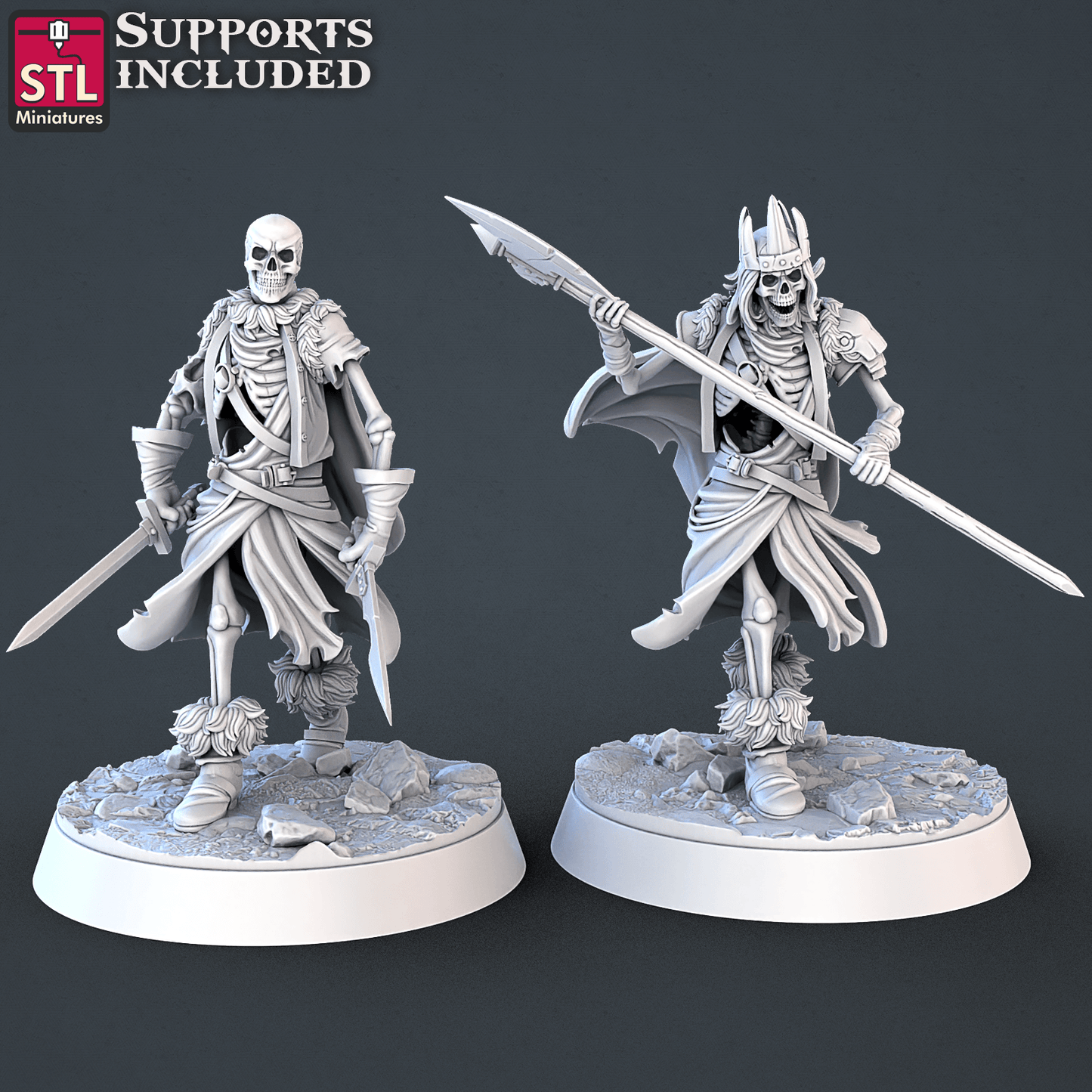 3D Printed STL Miniatures Skeletons Set 28mm - 32mm War Gaming D&D - 3D Printing Boss 