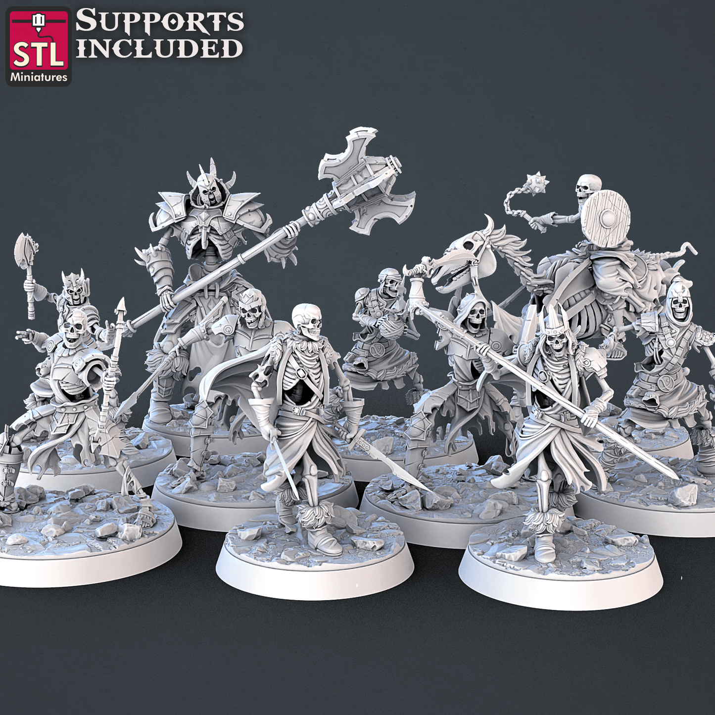3D Printed STL Miniatures Skeletons Set 28mm - 32mm War Gaming D&D - 3D Printing Boss 