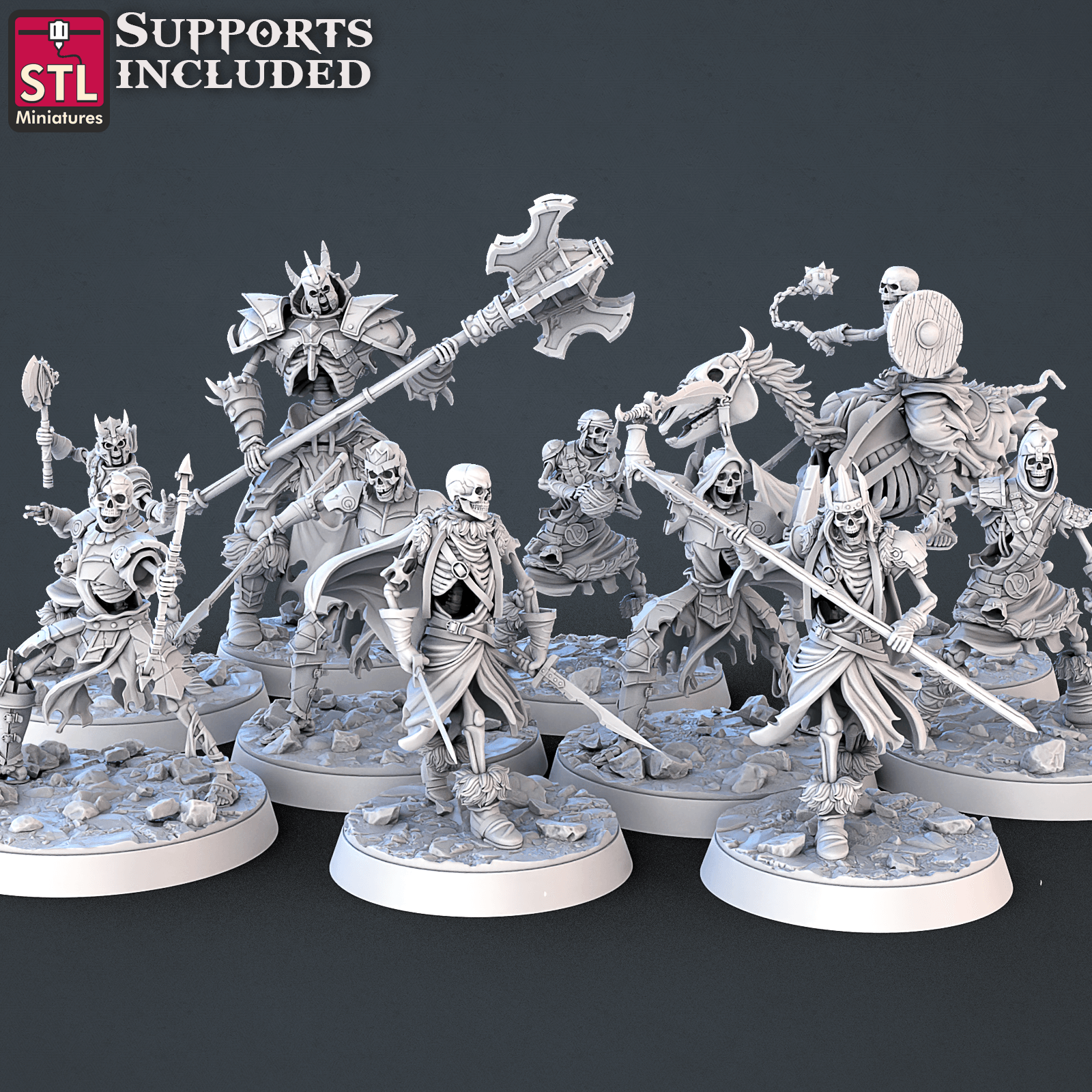 3D Printed STL Miniatures Skeletons Set 28mm - 32mm War Gaming D&D - 3D Printing Boss 