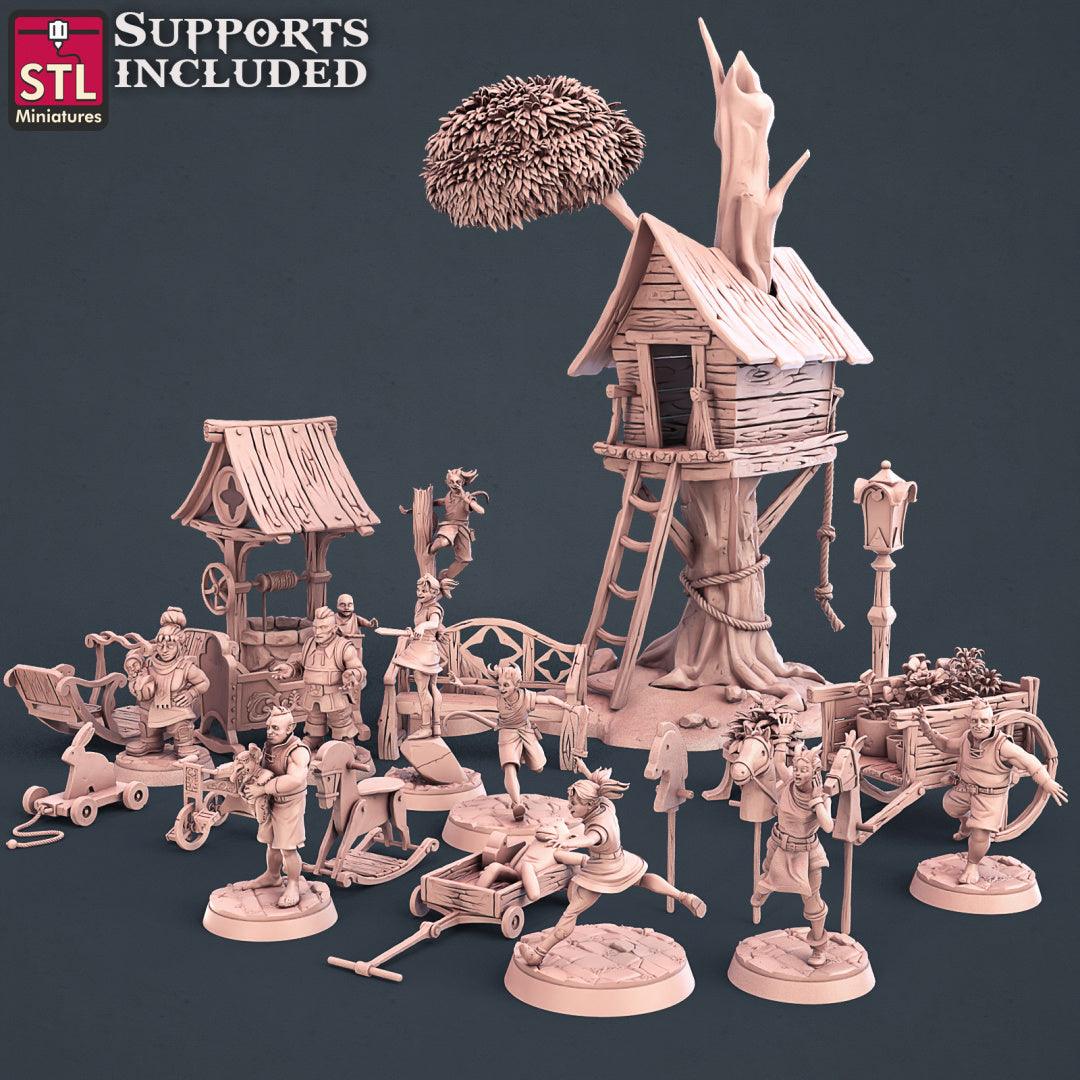 3D Printed STL Miniatures Townsfolks Vol 1 Set Fantasy NPC 2 | 28 - 32mm War Gaming D&D - 3D Printing Boss 